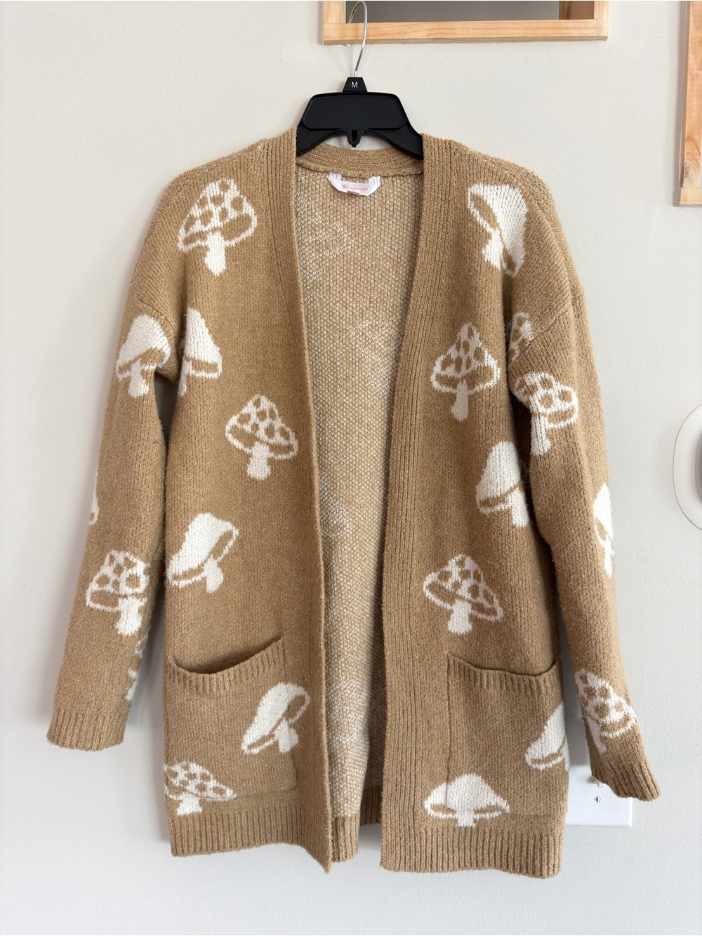 No Boundaries Camel Mushroom Open-Front Cardigan